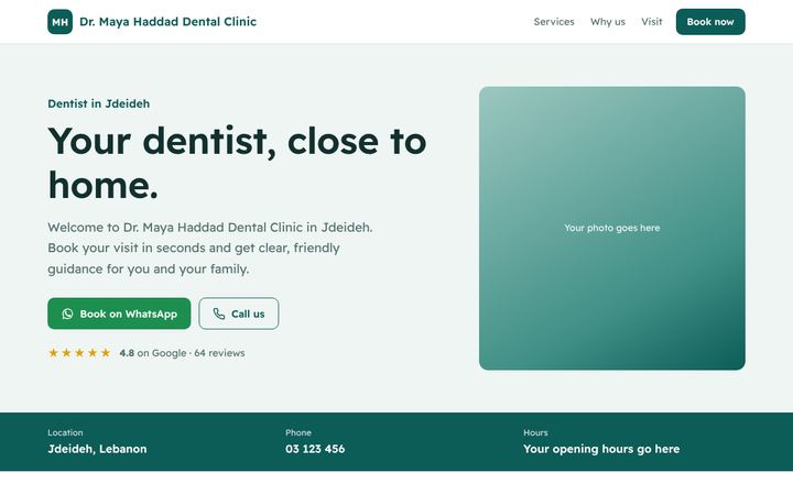 Example website design for a clinic