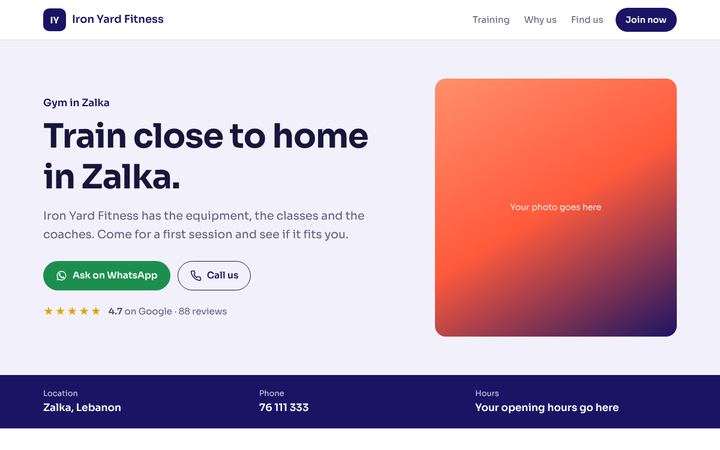 Example website design for a gym