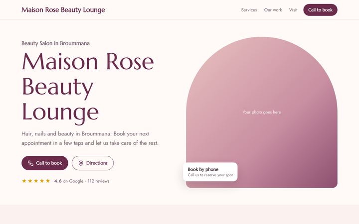 Example website design for a beauty salon